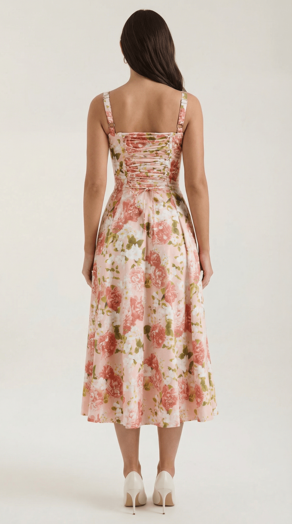 Vestido midi para mujer con escote corazón y detalle de cordones en el frente