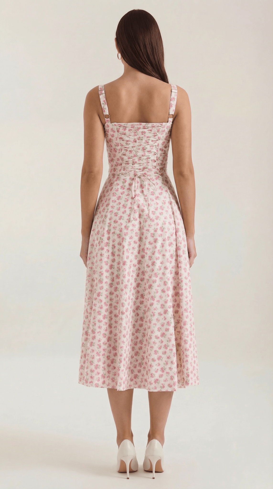 Vestido midi para mujer con escote corazón y detalle de cordones en el frente