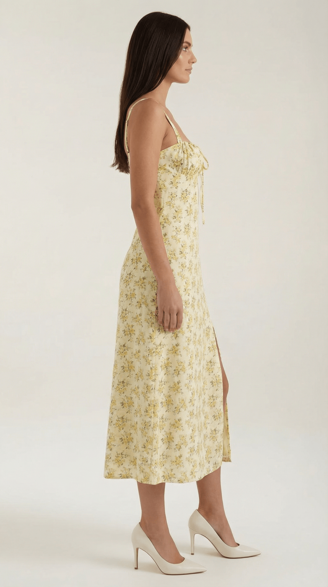 Vestido midi para mujer con escote corazón y detalle de cordones en el frente