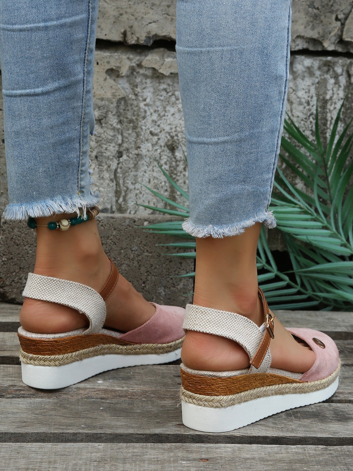 Damen Espadrilles — Abgerundete Zehen, Knöchelriemen