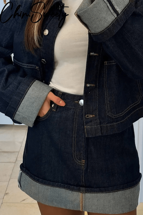 Conjunto de chaqueta y falda para mujer — Falda mini de talle alto y corte corto