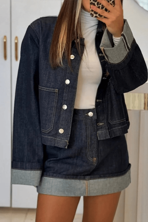 Conjunto de chaqueta y falda para mujer — Falda mini de talle alto y corte corto