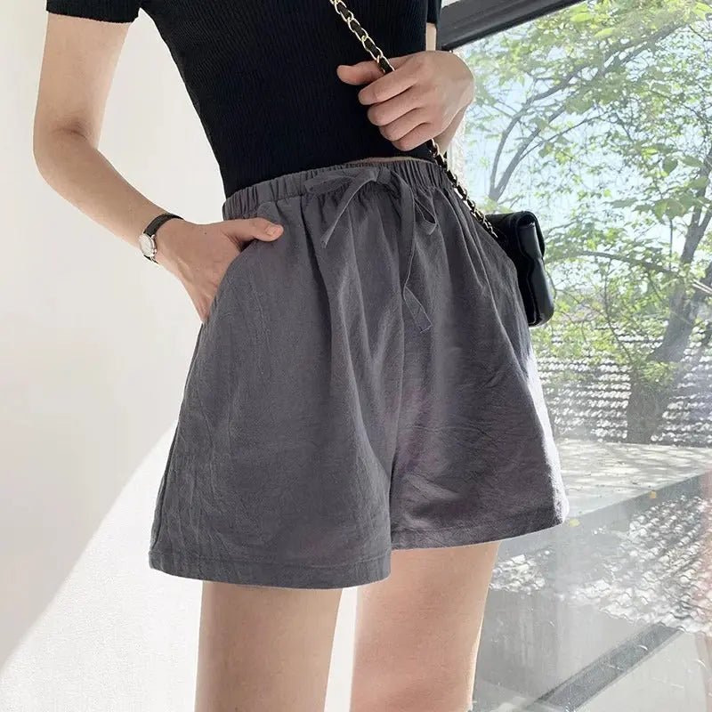 Leinen-Shorts Damen, hohe Taille, Kordelzug, entspannte Passform