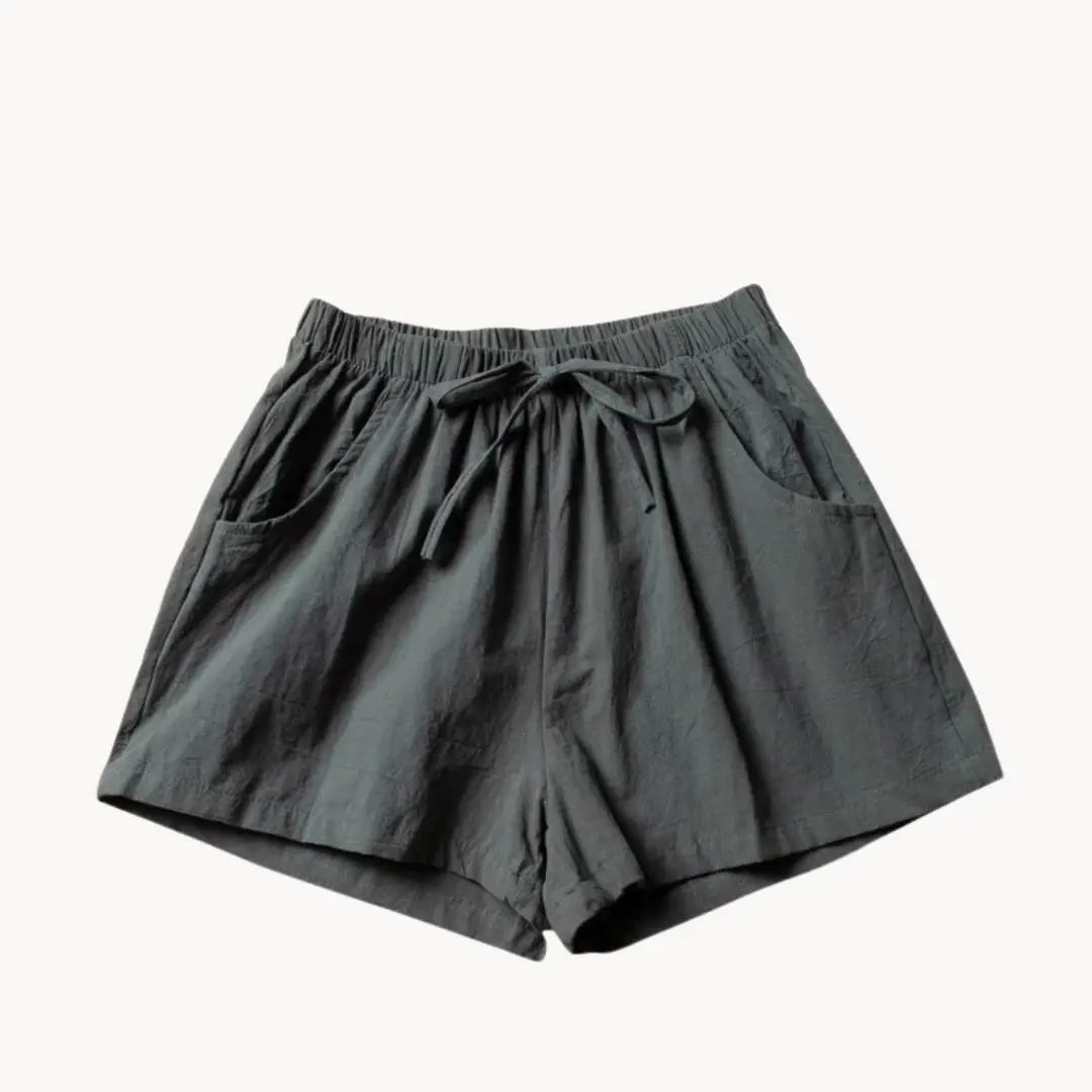 Leinen-Shorts Damen, hohe Taille, Kordelzug, entspannte Passform