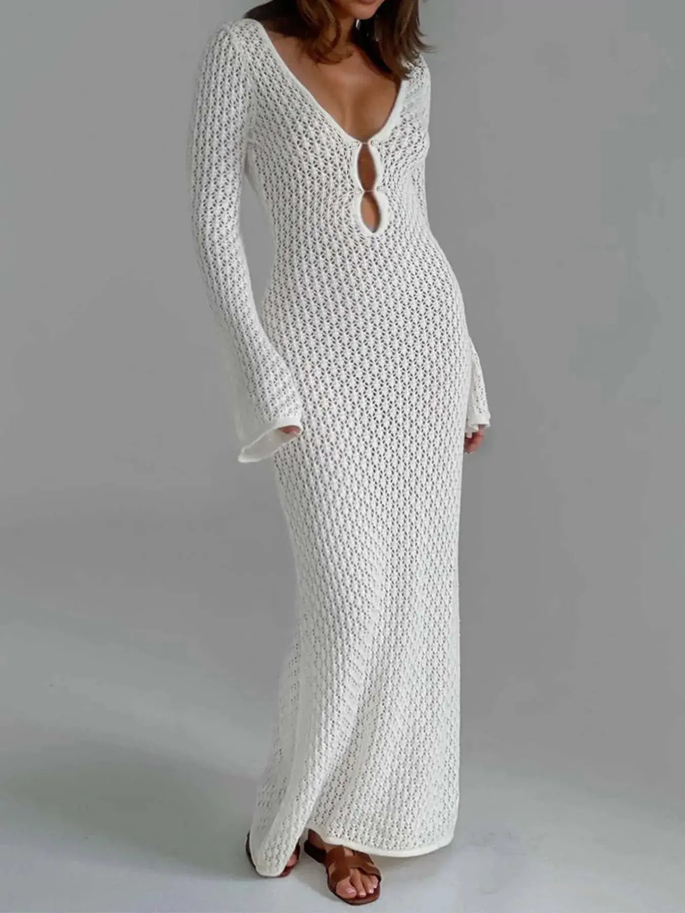 Robe maxi femme — manches longues col goutte longueur totale