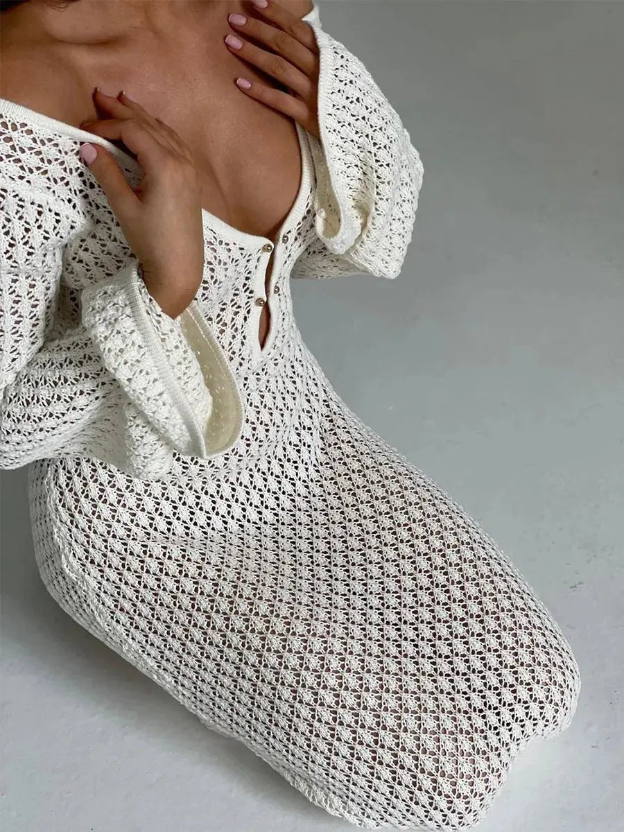 Robe maxi femme — manches longues col goutte longueur totale