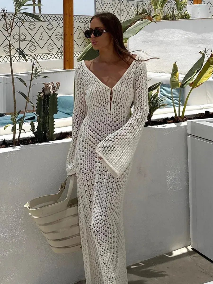 Robe maxi femme — manches longues col goutte longueur totale
