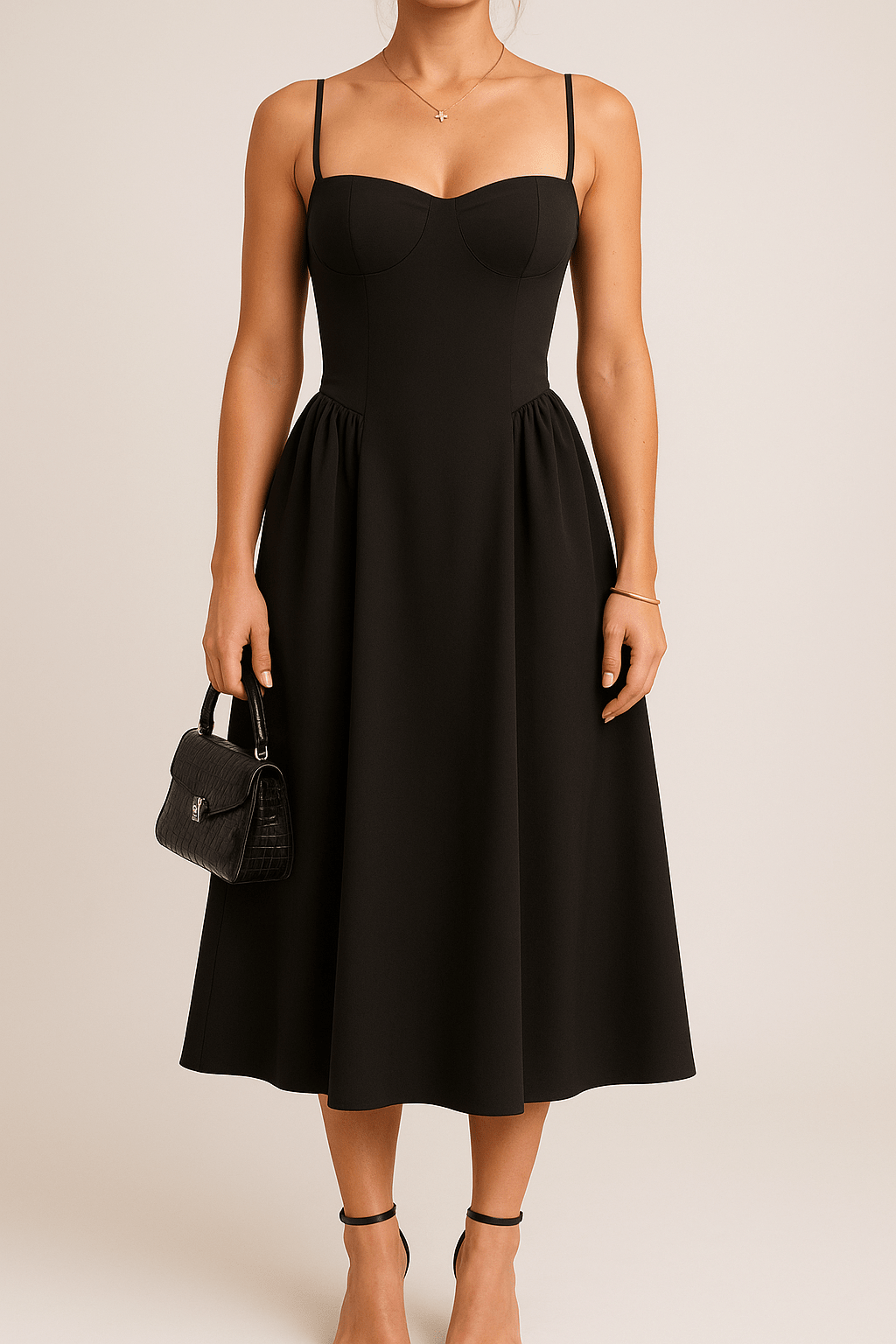 Maxikleid für Damen — Faltenrock, Skater-Stil, Herzausschnitt