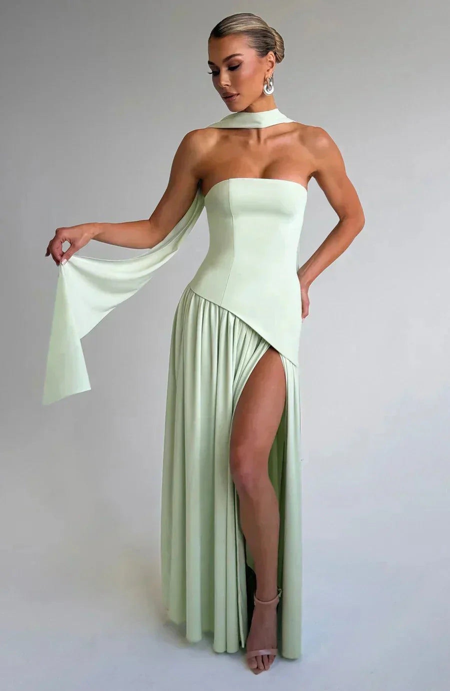 Damen Maxikleid — Trägerlos Hoher Schlitz Figurbetonter Schnitt