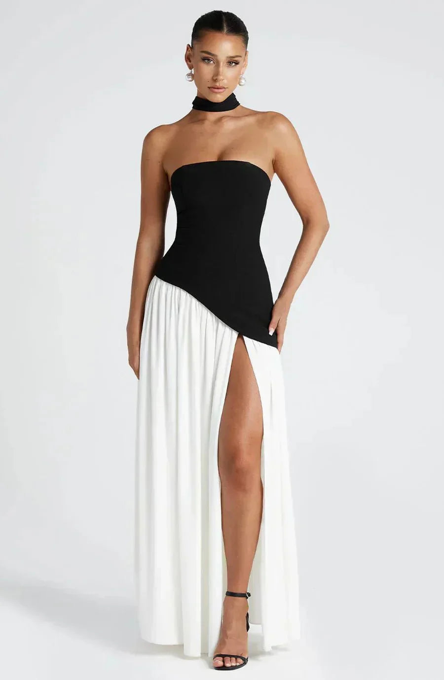 Damen Maxikleid — Trägerlos Hoher Schlitz Figurbetonter Schnitt