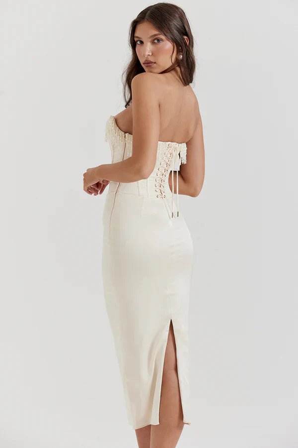 Maxikleid für Damen — Trägerloser Ausschnitt, Korsett-Oberteil-Design