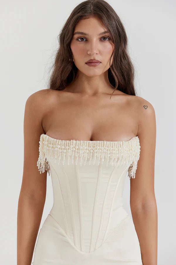 Maxikleid für Damen — Trägerloser Ausschnitt, Korsett-Oberteil-Design