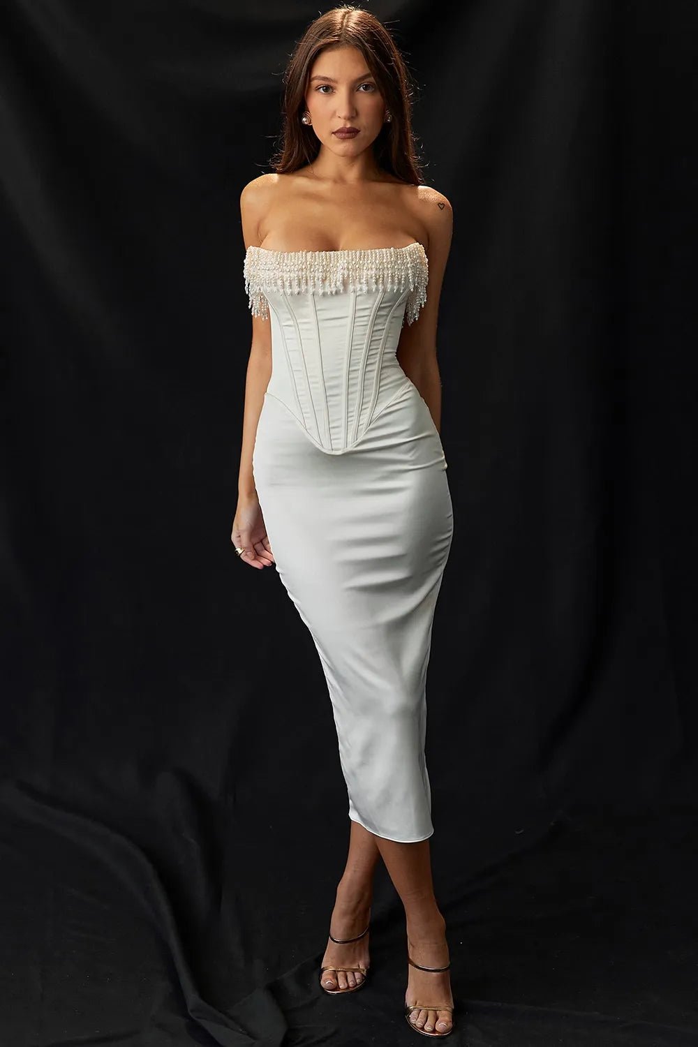 Maxikleid für Damen — Trägerloser Ausschnitt, Korsett-Oberteil-Design