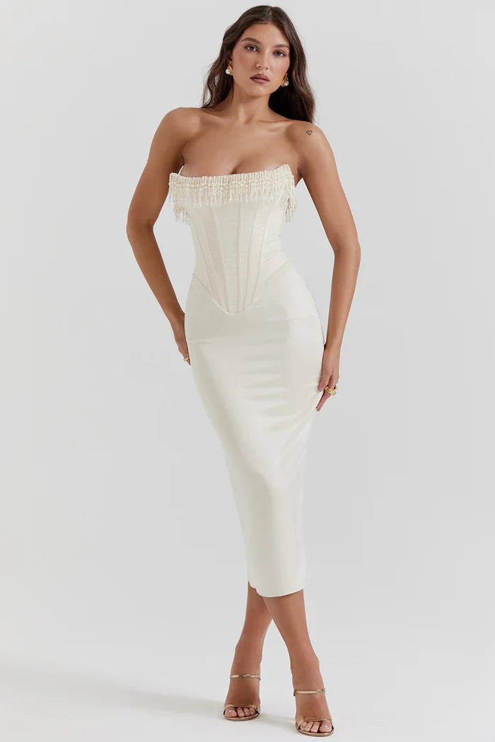 Maxikleid für Damen — Trägerloser Ausschnitt, Korsett-Oberteil-Design