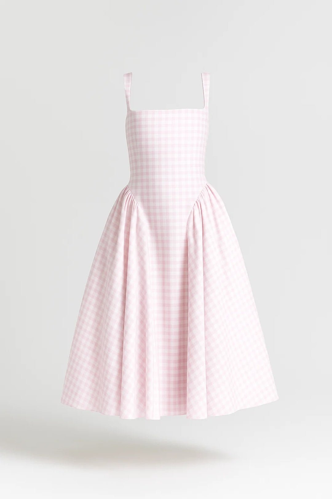 Vestido midi para mujer — Estampado a cuadros, tirantes finos y falda acampanada