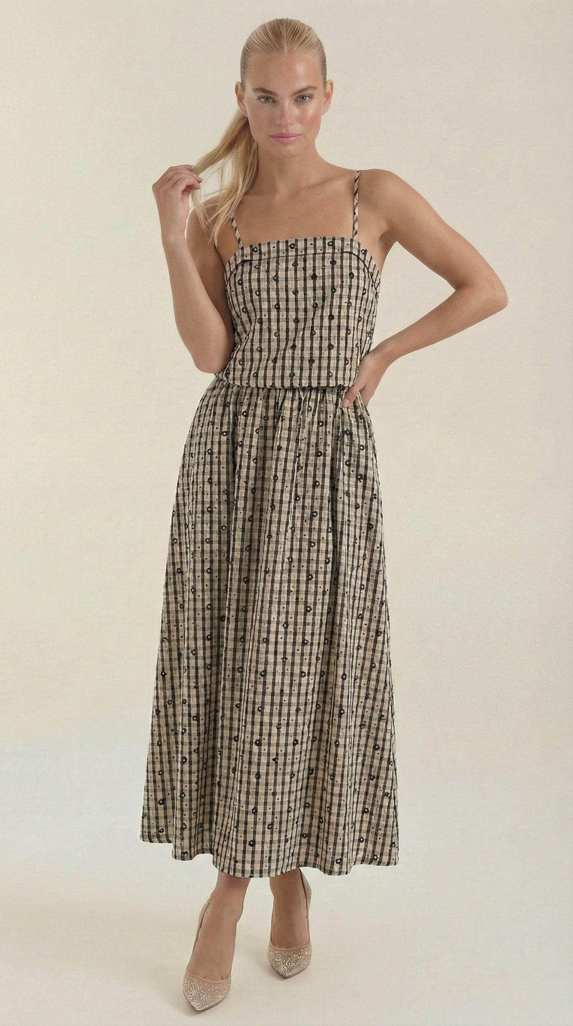 Vestido midi para mujer - Escote cuadrado sin mangas ajuste suelto