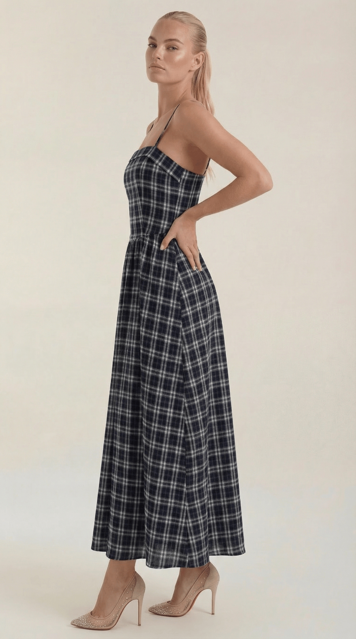 Vestido midi para mujer - Escote cuadrado sin mangas ajuste suelto