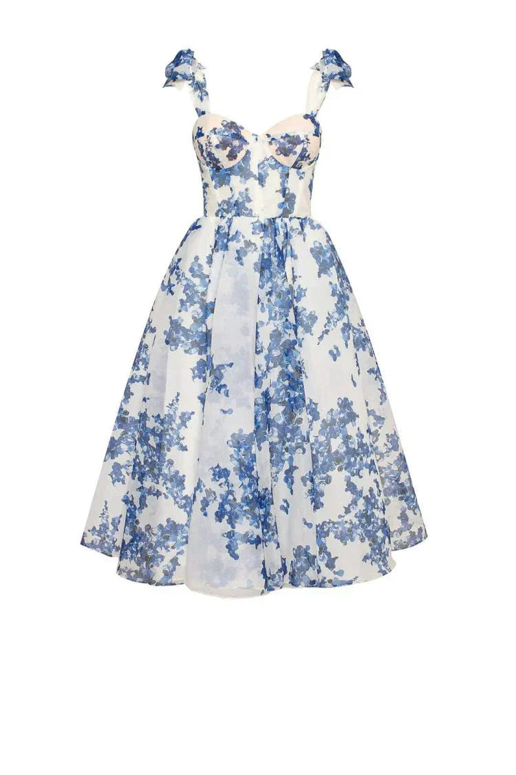 Vestido mini para mujer — detalle de corsé y estampado floral