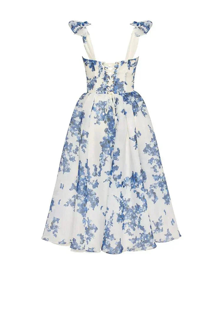 Vestido mini para mujer — detalle de corsé y estampado floral