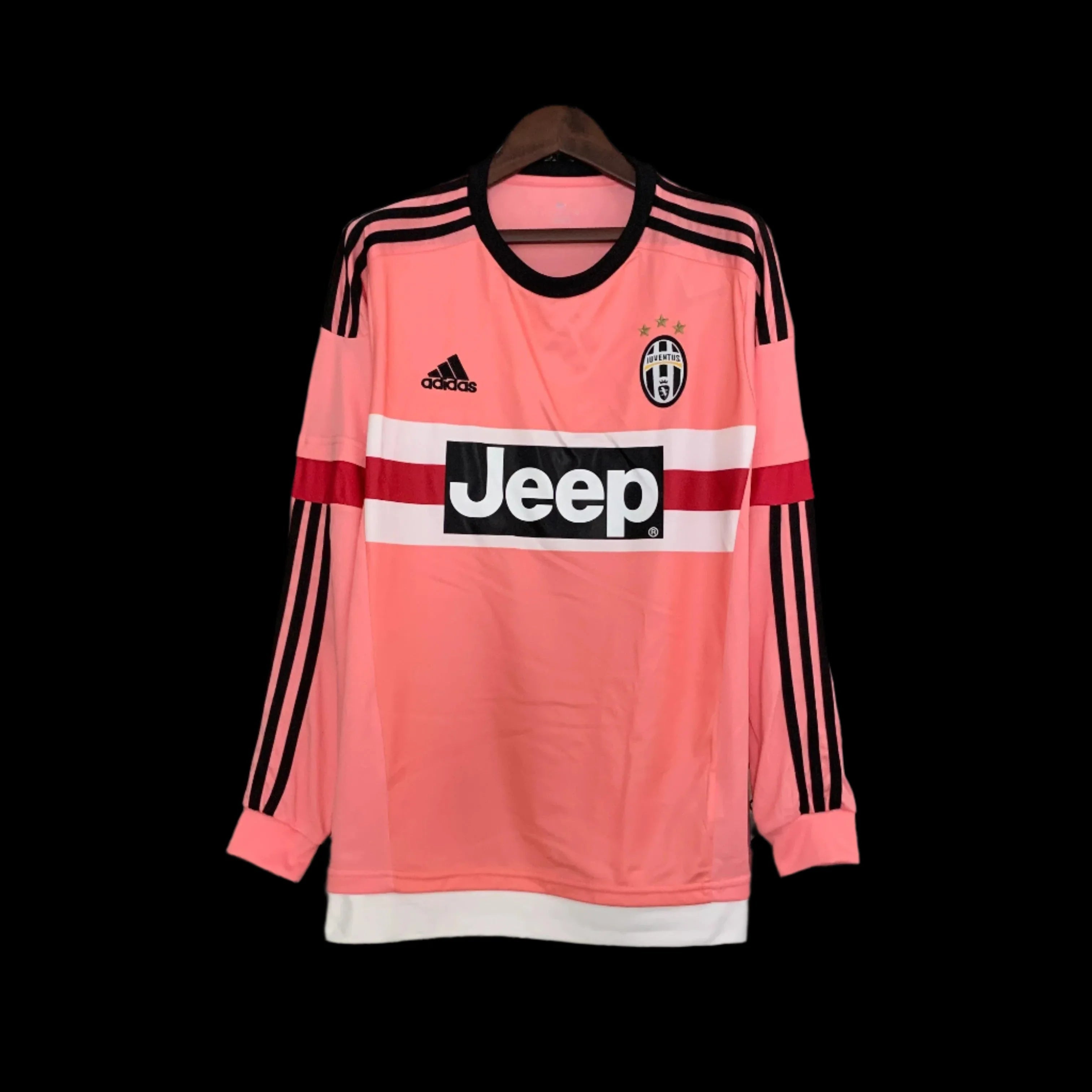 2015-2016 Juventus Auswärtstrikot Retro in Pink mit langen Ärmeln