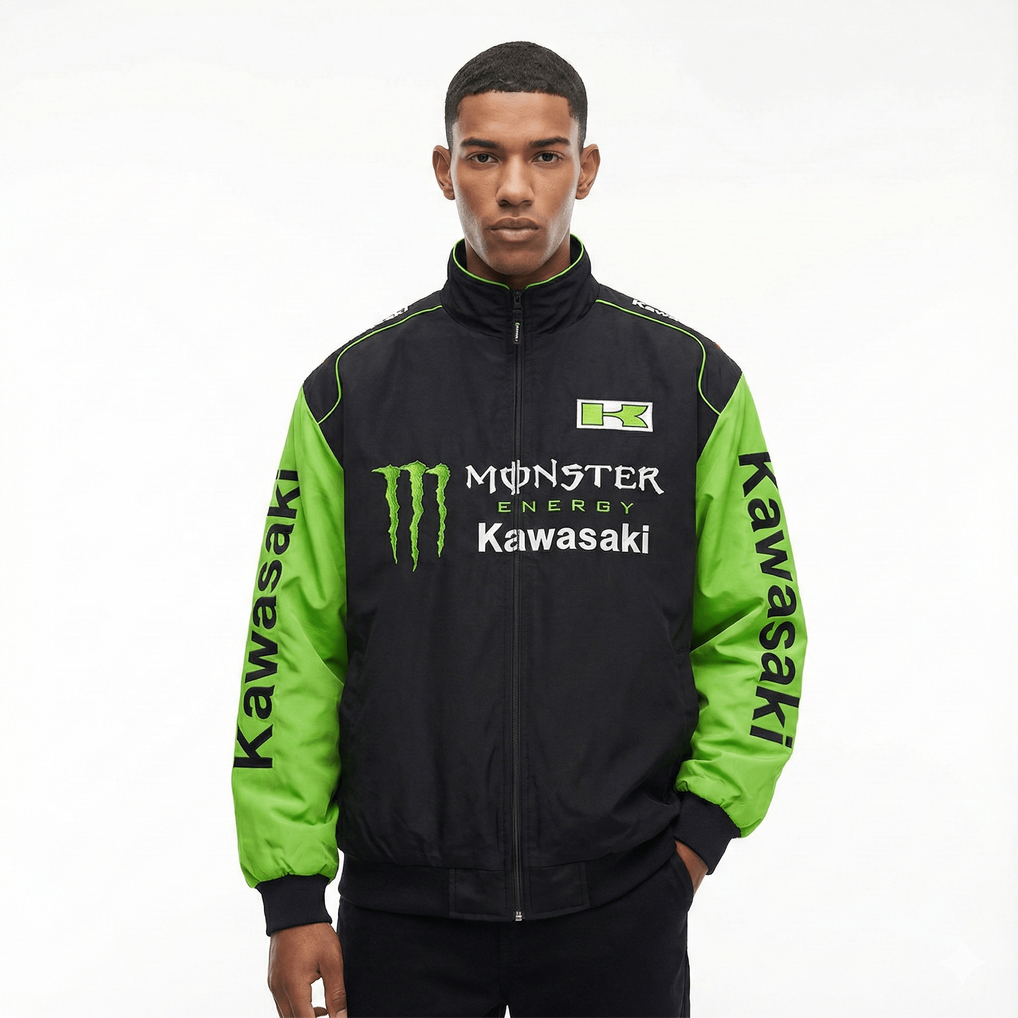 Kawasaki Monster Energy Racing Team Jacke – Schwarze/Grüne Motorsport Oberbekleidung