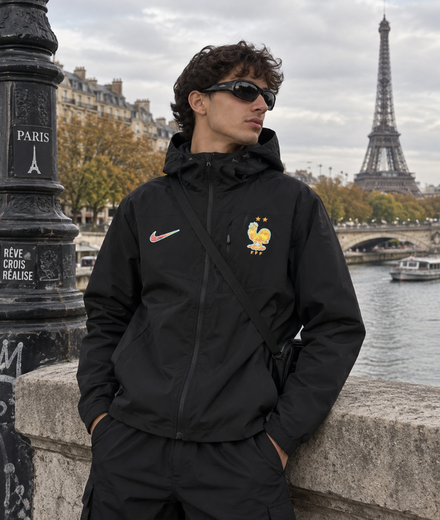 France Black Windbreaker Jacket