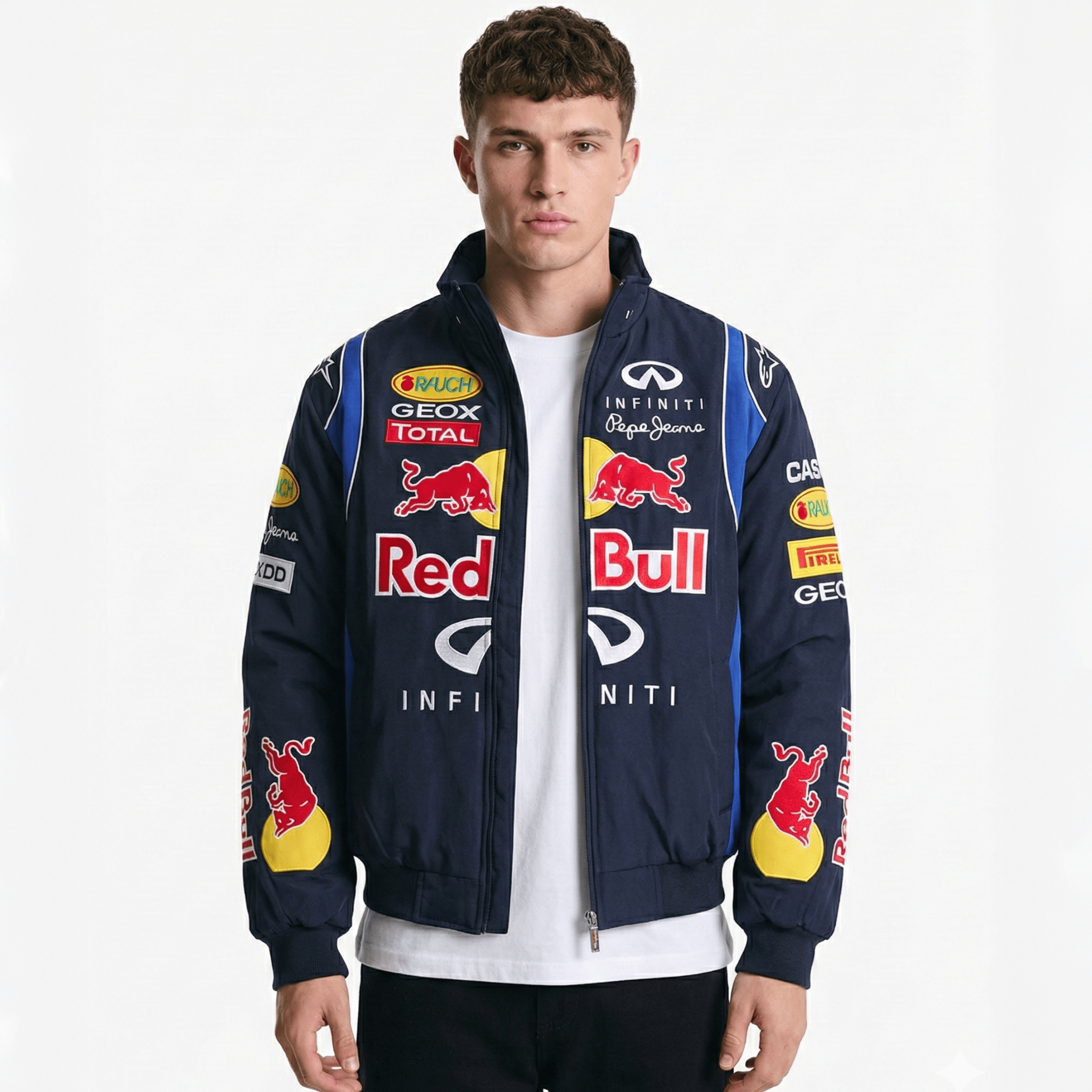 Red Bull Racing F1 Team Jacket - Navy Blue Motorsport Bomber with Embr Red Bull Racing F1 Team Jacket - Navy Blue Motorsport Bomber with Embr
