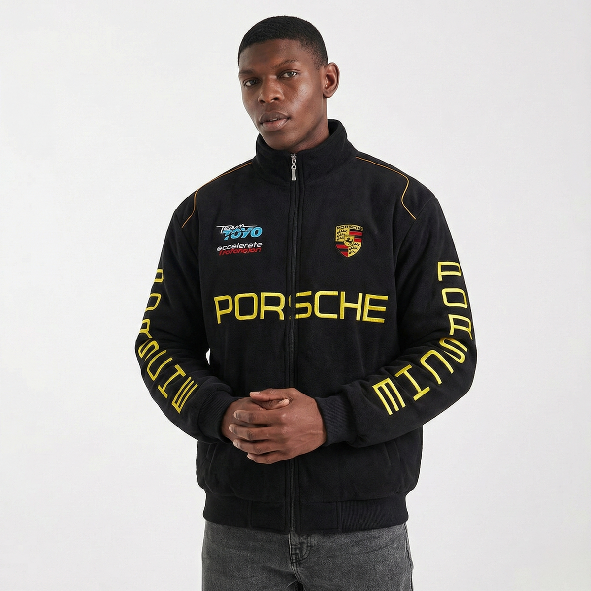 Porsche Förch Racing Team Jacket M 2014 Porsche Racing Team Jacket – Black Motorsport Zip-Up with Yellow Embro
