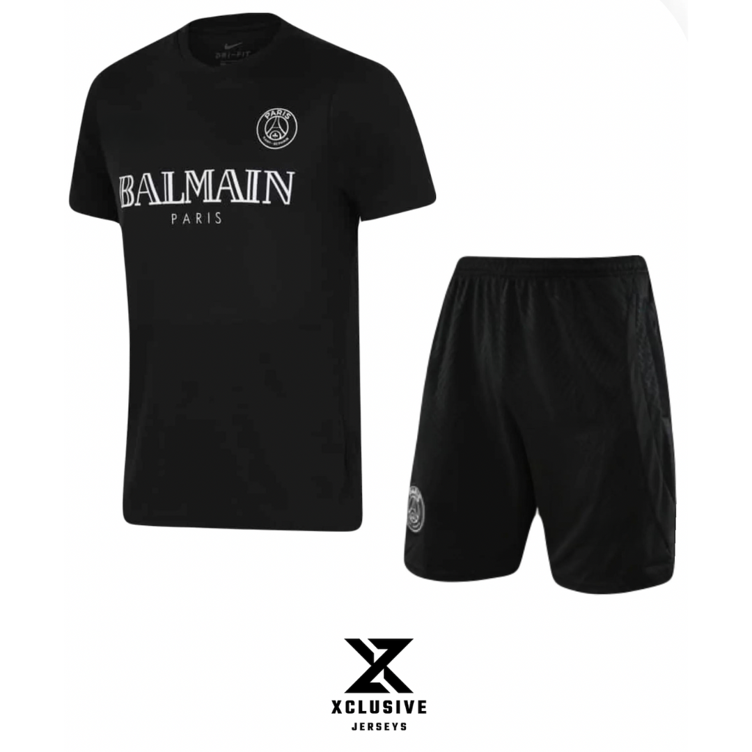Set T-Shirt & Pantaloncini PSG x BALMAIN – Nero