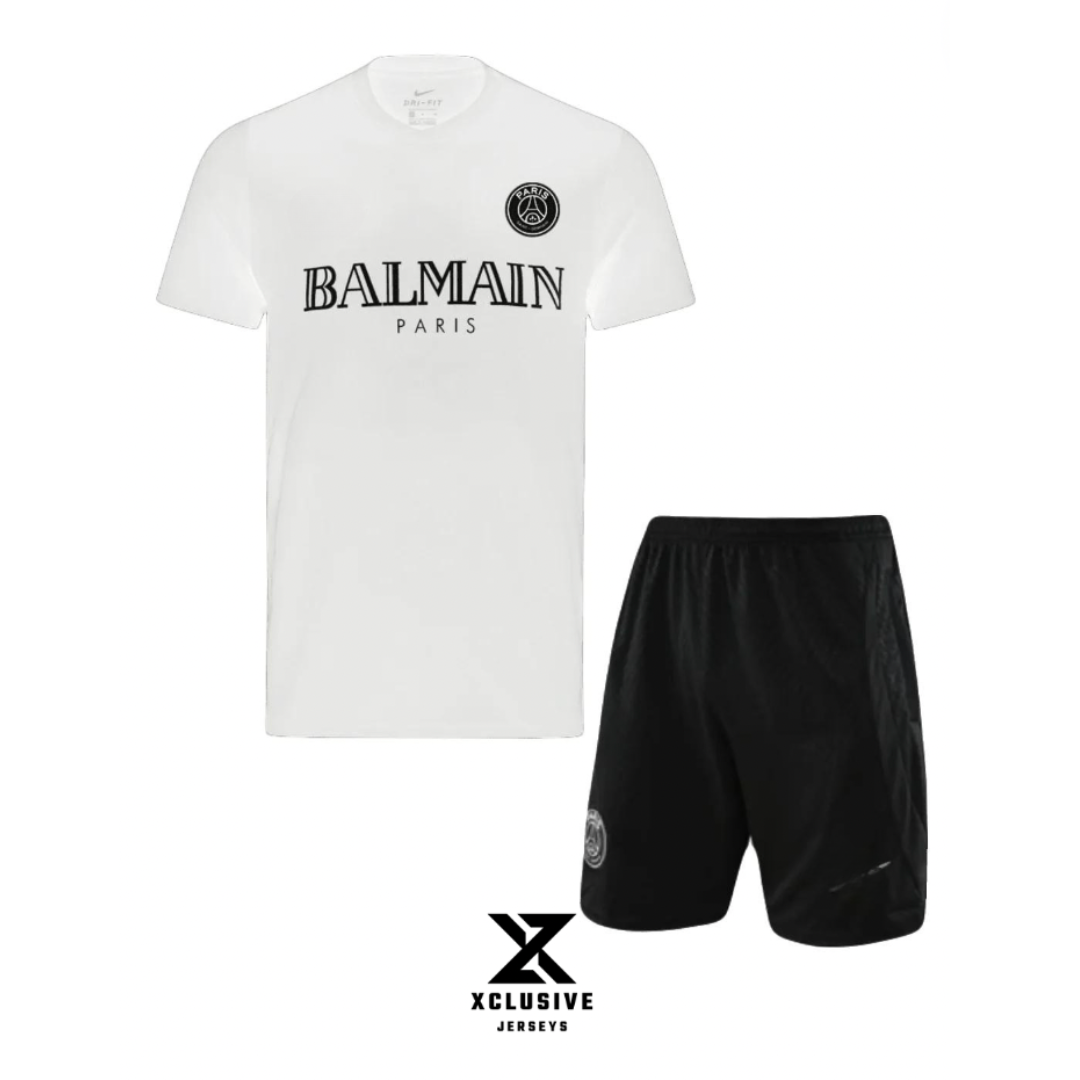 Paris x BALMAIN T-Shirt & Shorts Set – White/Black