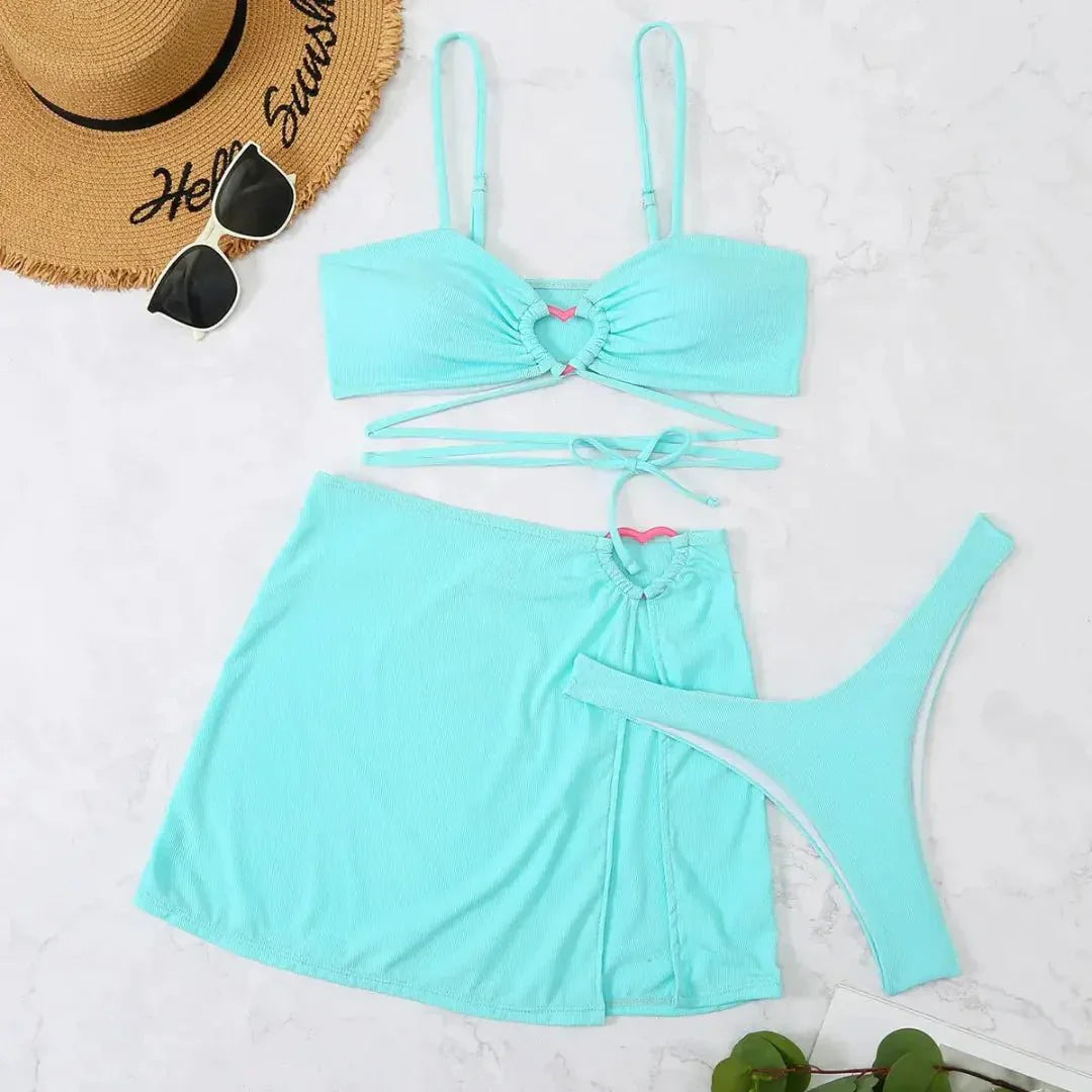 Damen Bikini-Set, dreiteilig, verstellbare Rückenträger