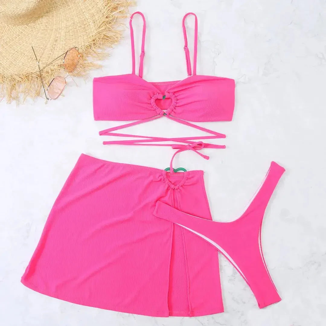 Damen Bikini-Set, dreiteilig, verstellbare Rückenträger