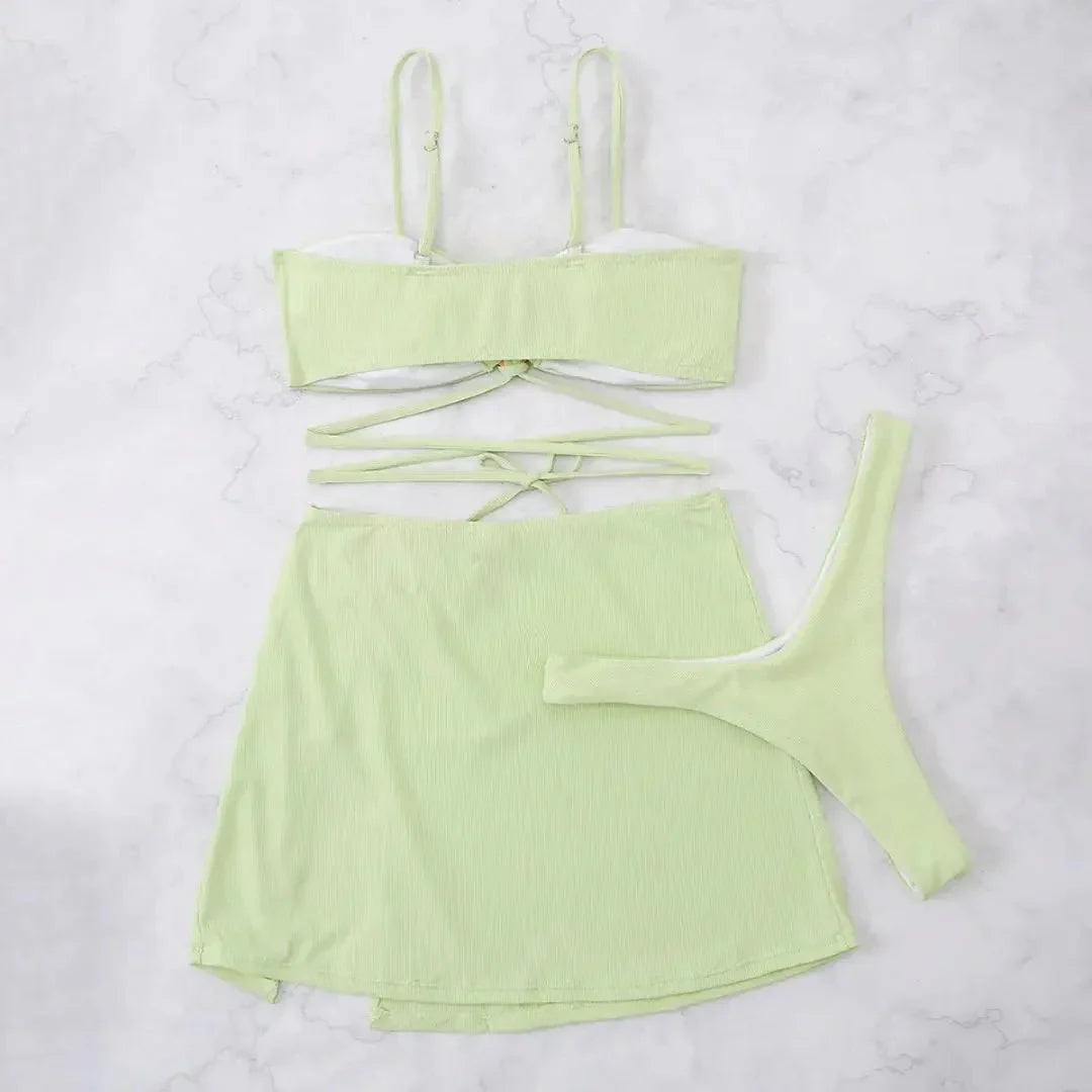 Damen Bikini-Set, dreiteilig, verstellbare Rückenträger
