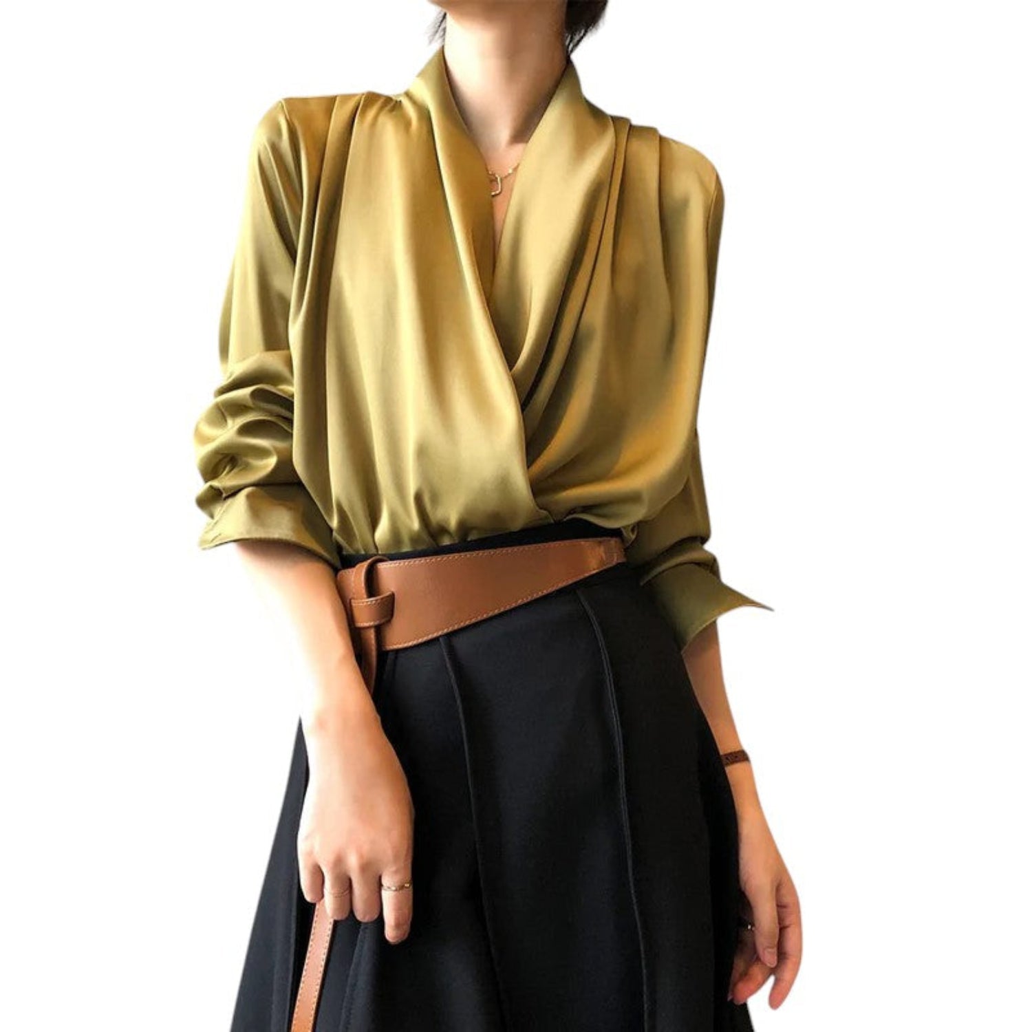 Blouse femme manches longues plissées douces drapées