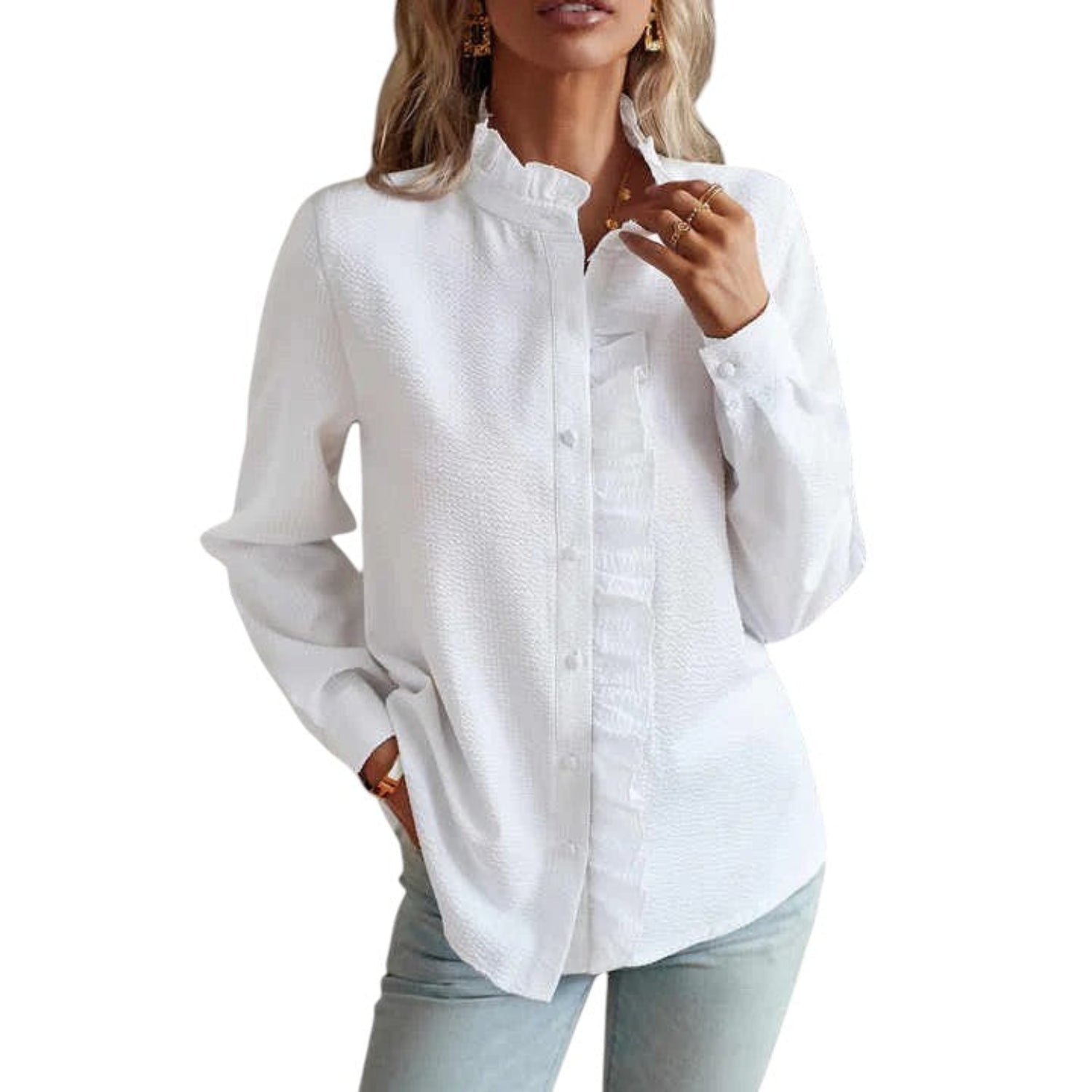 Blusa para mujer de manga larga a rayas, corte clásico