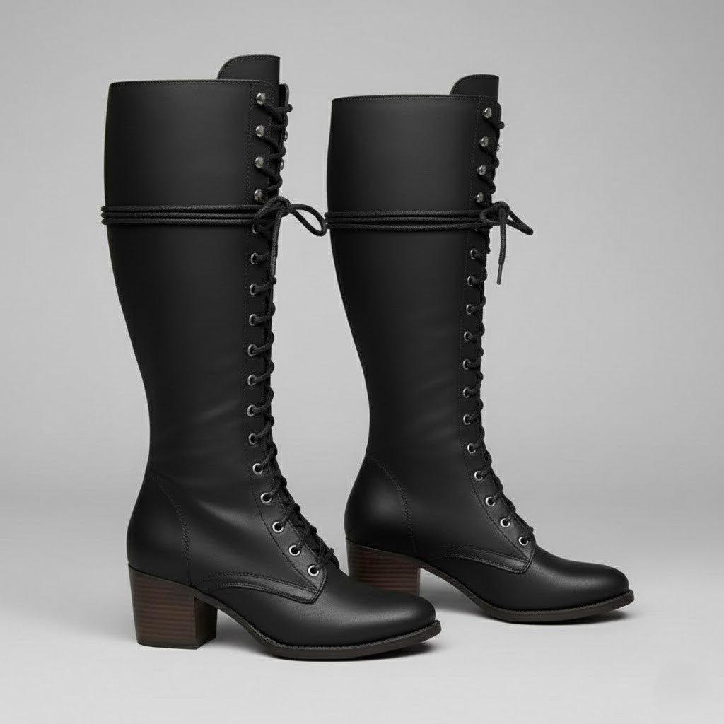 Boots Women Knee High Lace Up Block Heel Length