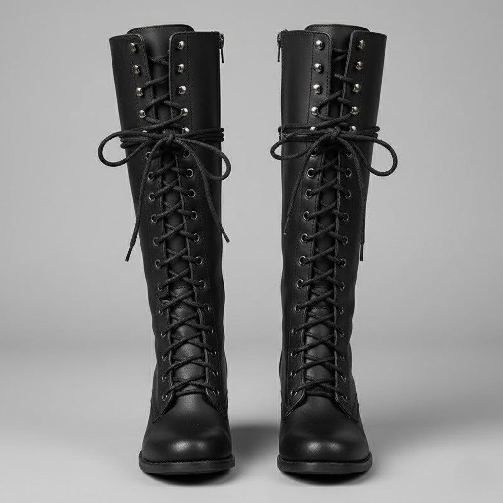 Boots Women Knee High Lace Up Block Heel Length