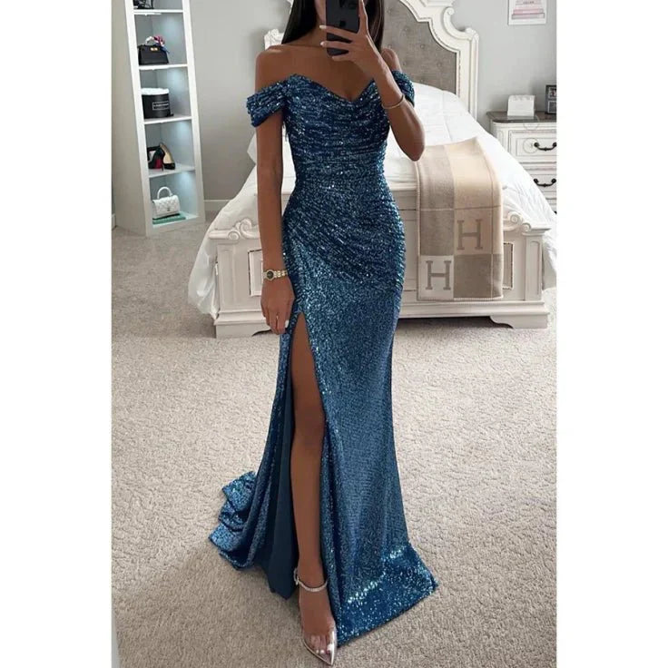 Avond maxi-jurk voor dames met strass-steentjes, elegante jurk