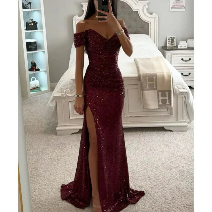 Avond maxi-jurk voor dames met strass-steentjes, elegante jurk