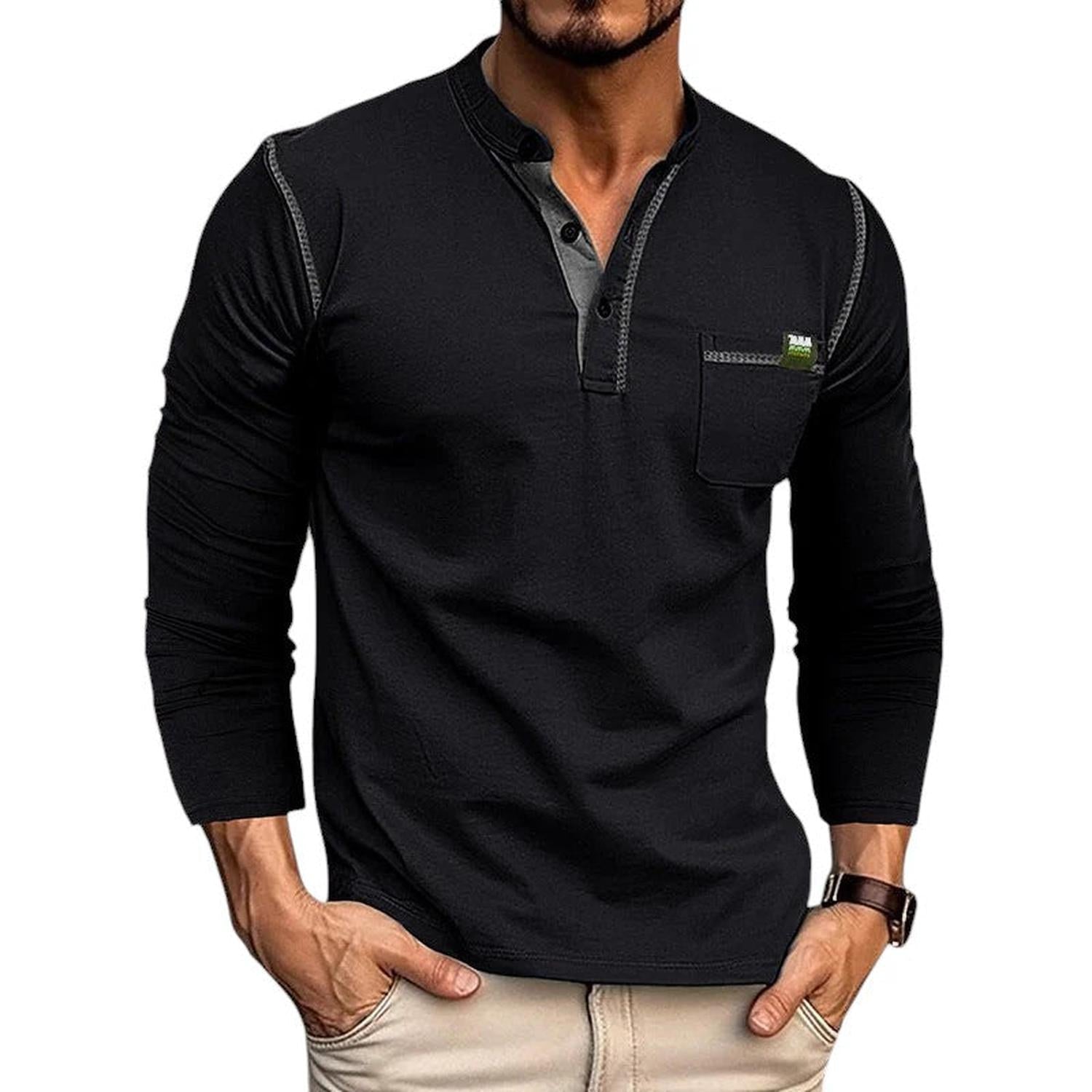Chemise Henley Homme Manches Longues Patte de Boutonnage Coupe Décontractée