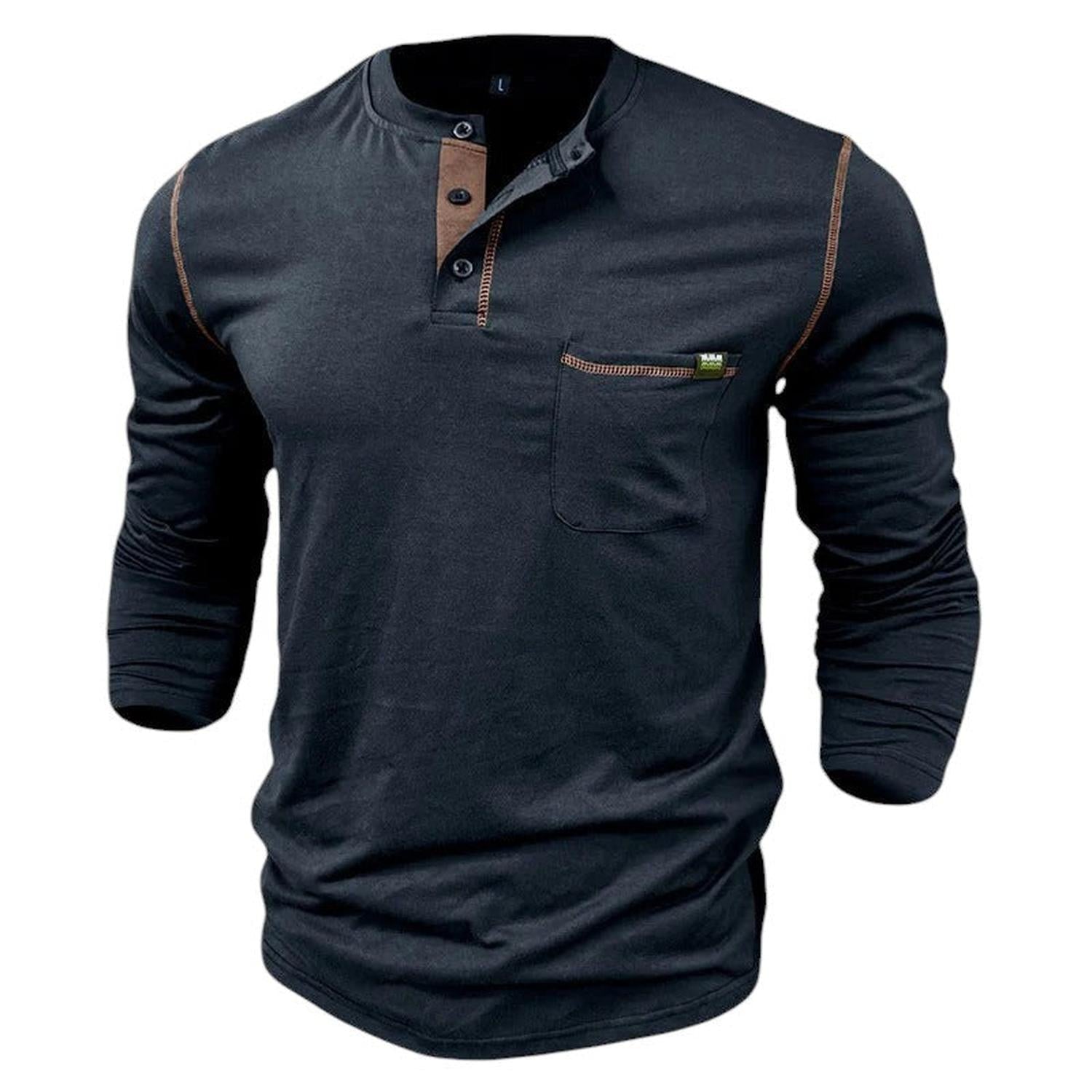 Chemise Henley Homme Manches Longues Patte de Boutonnage Coupe Décontractée
