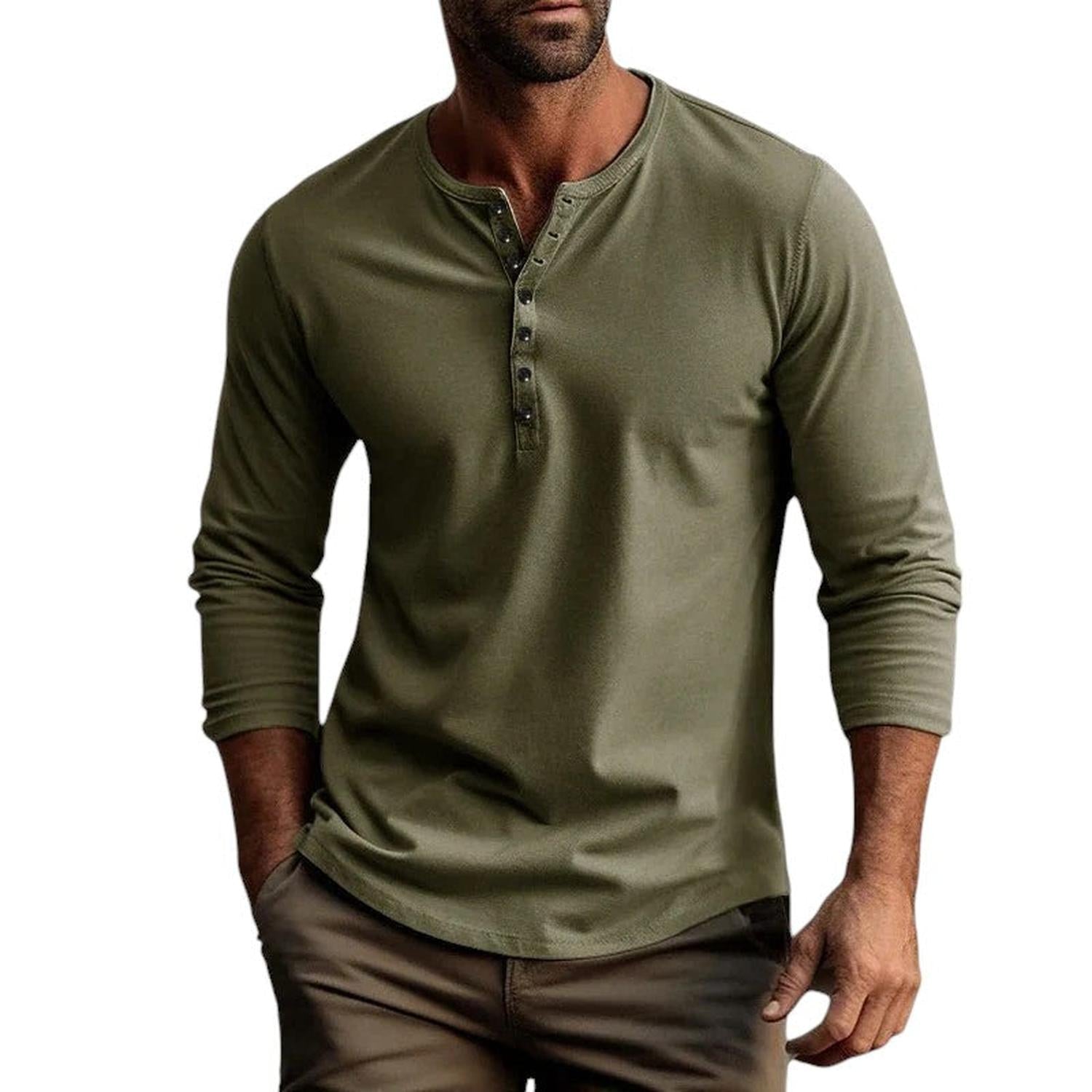 Chemise Henley Homme Manches Longues Coupe Régulière Patte de Boutonnage Respirante