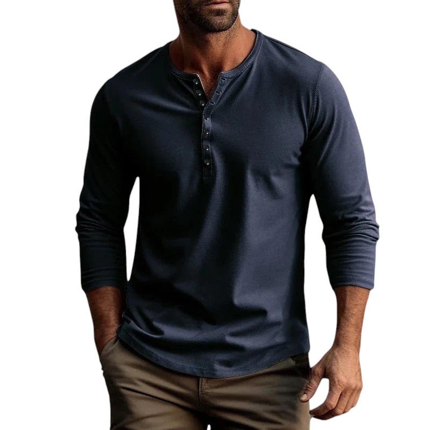 Chemise Henley Homme Manches Longues Coupe Régulière Patte de Boutonnage Respirante