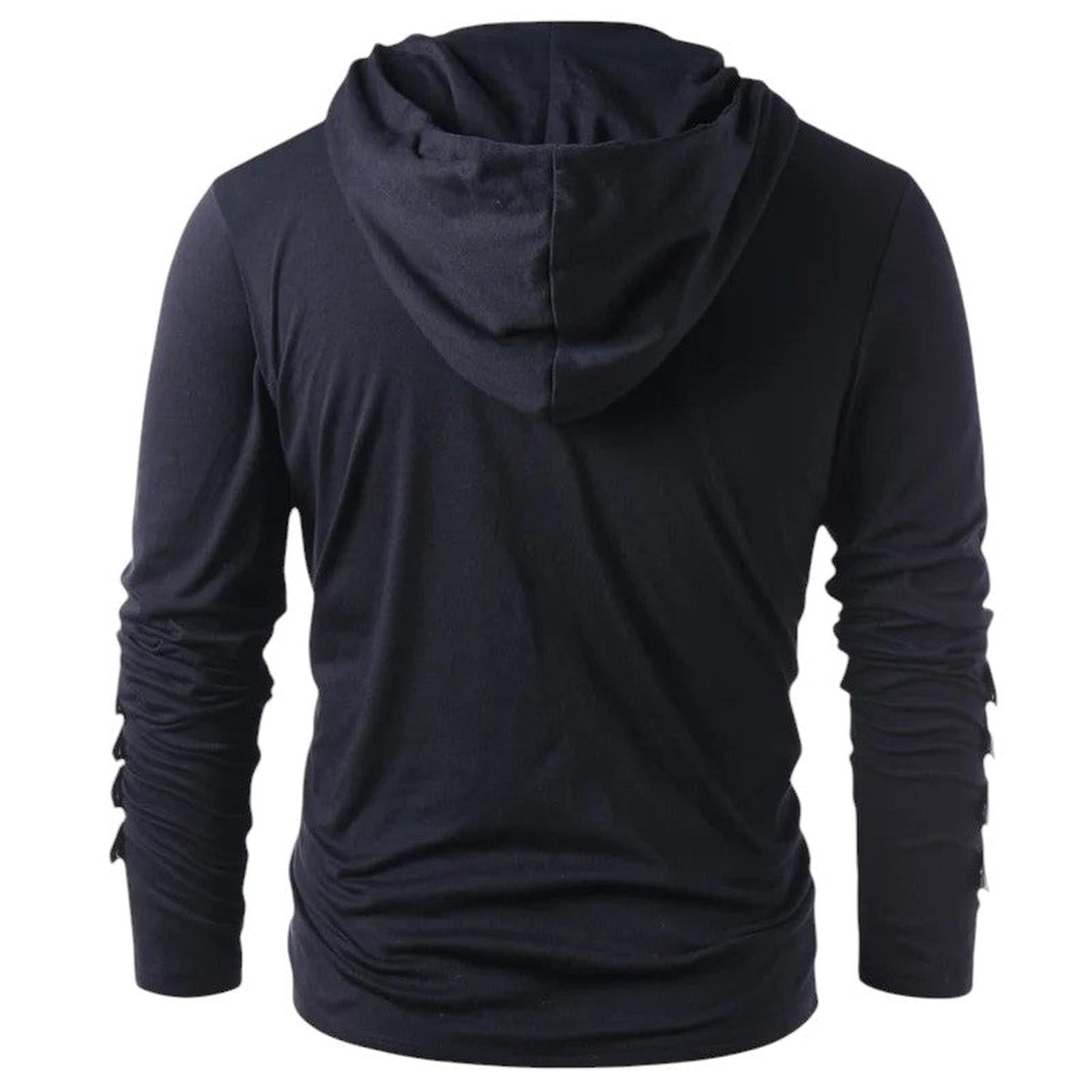 Sudadera con capucha para hombre con cordones cuello en V paneles de cuero sintético manga larga para uso casual