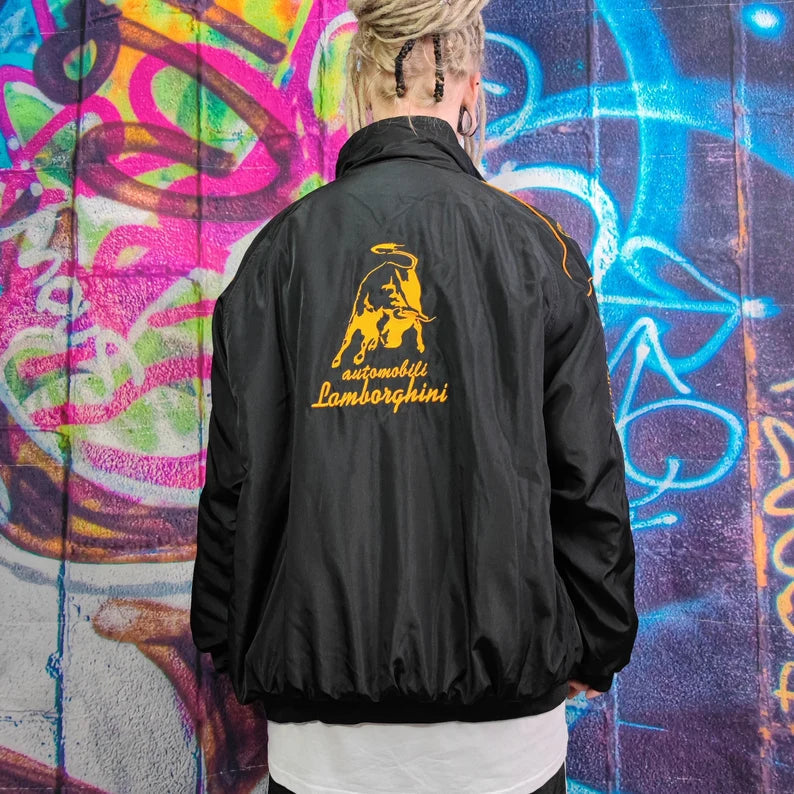 Lamborghini Racing Team Jacket – Black Motorsport Zip-Up with Gold Emb