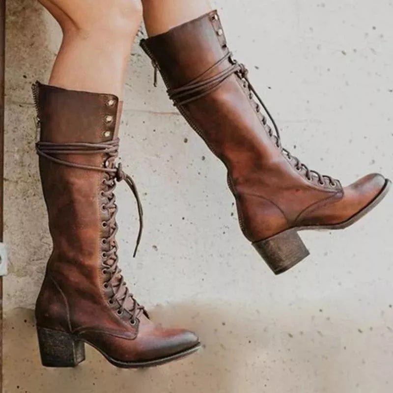 Damen Knielange Stiefel Verstellbare Schnürung Knielanger Verschluss Design