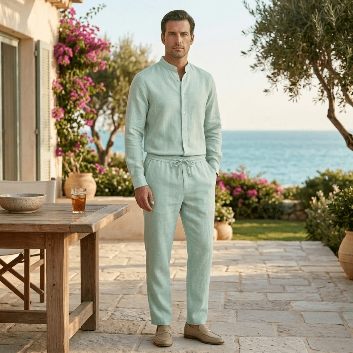 Conjunto de ropa para hombre — Ajuste holgado, mangas largas y cierre con botones