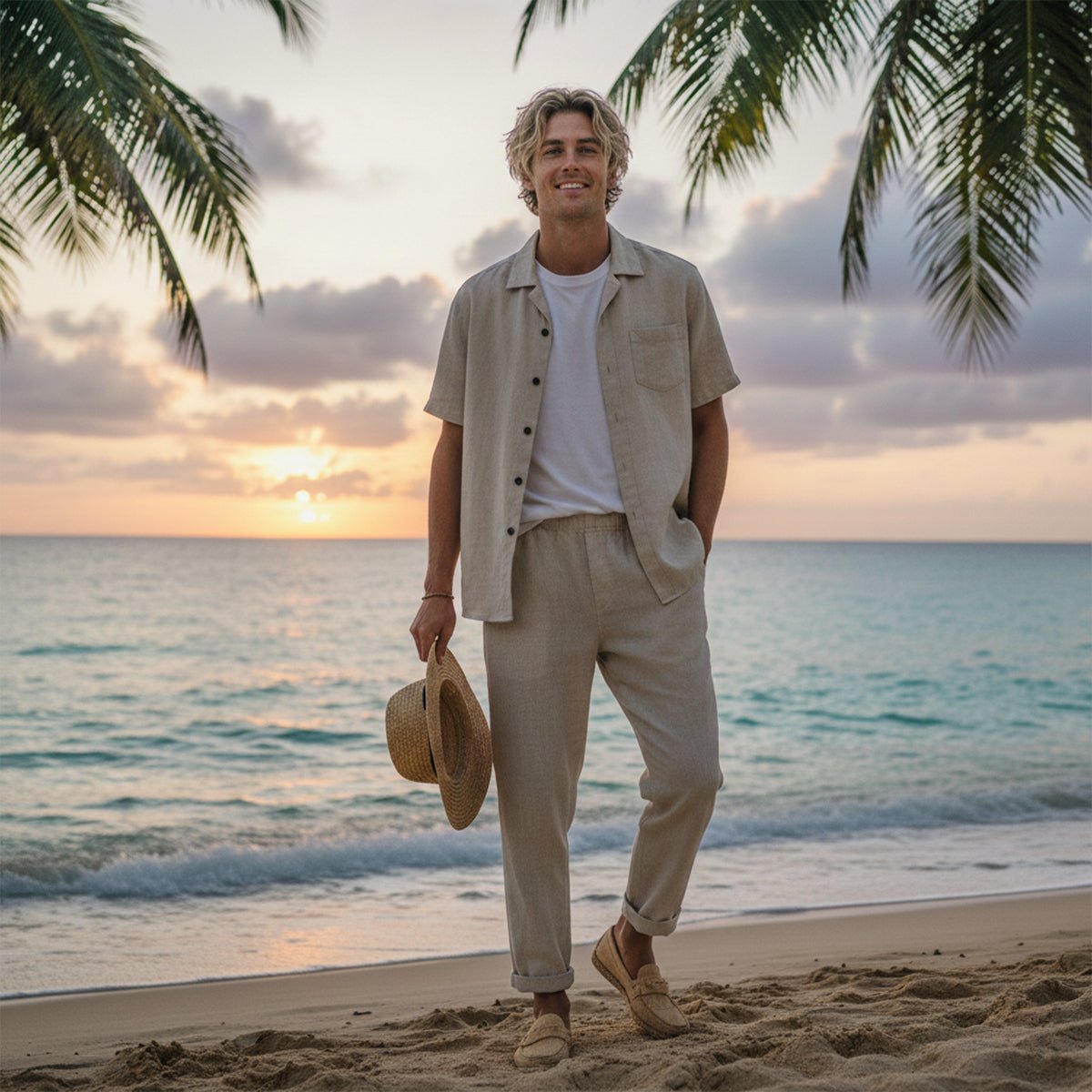 Conjunto de Roupa Masculina — Ajuste Solto com Calças Compridas de Duas Peças