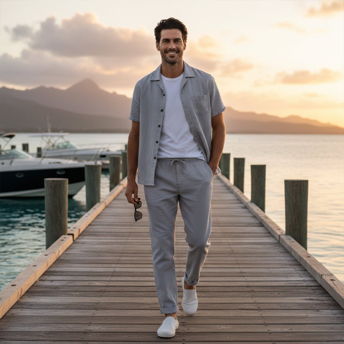 Conjunto de Roupa Masculina — Ajuste Solto com Calças Compridas de Duas Peças