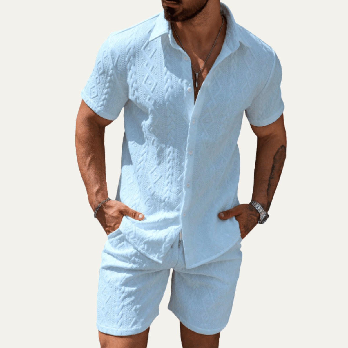 Conjunto para hombre — Camisa de punto de corte relajado con pantalones cortos a juego
